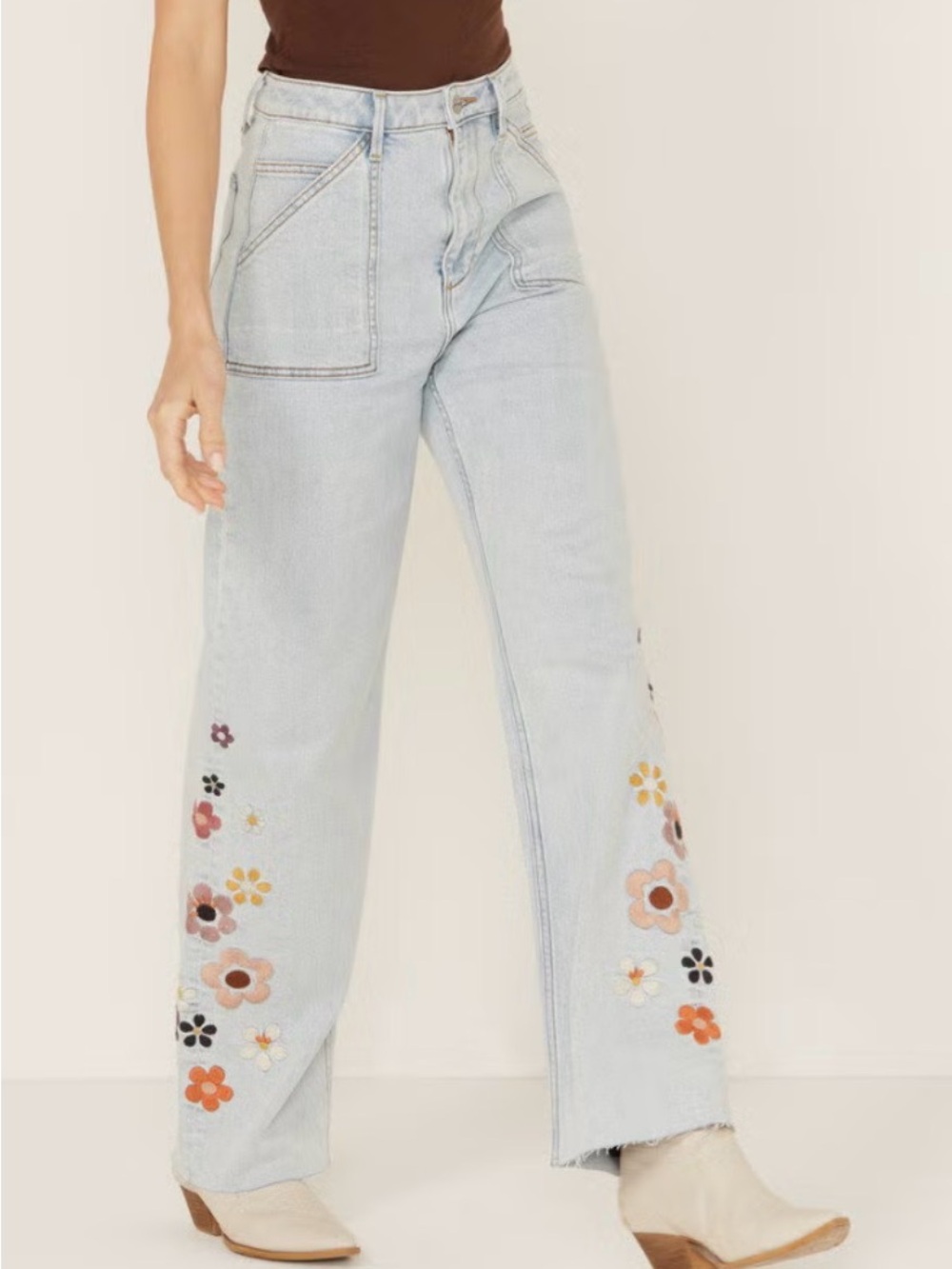 Driftwood Callie Boogie Nights Floral Embroidered High Rise Straight Jeans